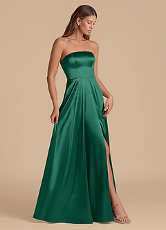 Azazie Wren Bridesmaid Dresses Emerald A-Line Strapless Metallic Satin Dress image7