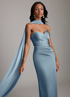 Azazie Jasmyn Bridesmaid Dresses Dusty Blue Sheath Strapless Stretch Satin Dress image3