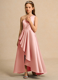 Azazie Taffy Junior Formal vestidos de niña de las flores Vestido de Rosetón de Satin Mate de Corte En A con Encaje image5