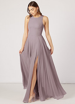 Azazie Lindie Bridesmaid Dresses A-Line Scoop Pleated Chiffon Floor-Length Dress image4