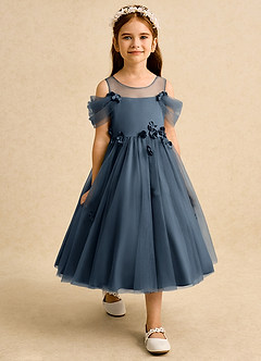 Azazie Juni Flower Girl Dresses Neptune Ball-Gown Pleated Tulle Dress image7