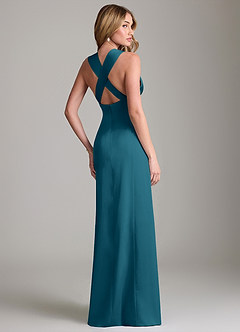 Azazie Cemion Bridesmaid Dresses Ink Blue A-Line Stretch Satin Dress image3