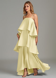 Azazie Azalea Bridesmaid Dresses Lemon Sorbet A-Line Ruched Stretch Satin Dress image3