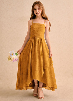 Azazie Twilight Girls Formal Blumenmädchenkleider A-Linie Plissee Blumen-Burnout Kleid Butterscotch image3