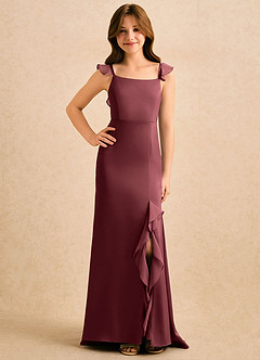 Azazie Novalie Girls Formal Flower Girl Dresses Merlot Mermaid Bow Stretch Satin Dress image4