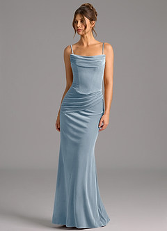 Azazie Sorrel Bridesmaid Dresses Dusty Blue Mermaid Corset Velvet Convertible Dress image7