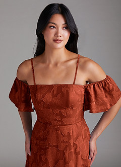 Azazie Sue Bridesmaid Dresses Auburn A-Line Off the Shoulder Floral Burnout Convertible Dress image2