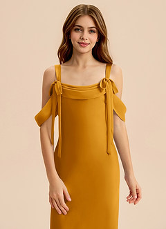 Azazie Bellalina Junior Butterscotch Mermaid Pleated Stretch Satin Dress image6
