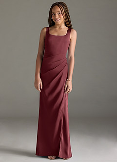 Azazie Mero Junior Merlot Mermaid Pleated Stretch Satin Dress image1
