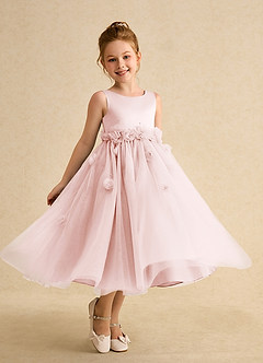 Azazie Lux vestidos de niña de las flores Vestido de Rosa Rubor de Tul de Corte En A con Perla image1