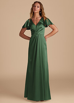 Azazie Soren Bridesmaid Dresses Eucalyptus A-Line Pleated Metallic Satin Dress image3