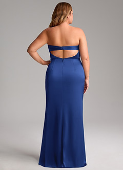 Azazie Leonis Robes de demoiselle d'honneur Robe Sirène Convertible en Satin extensible Plissée Bleu Roi image11