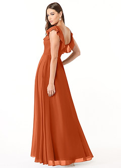 Azazie Jinny Robes de demoiselle d'honneur Robe Trapèze en Mousseline de soie Encolure carrée froncée Orange Brûlée image4