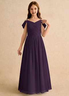 Azazie Chelo Girls Formal Abiti da Ragazza di Fiori Abito A-Line in Chiffon Plissettato Prugna image5