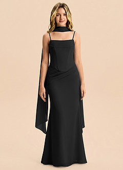 Azazie Sorrel Junior Vestido Negro de Gasa de Corte Sirena con Plisado image1