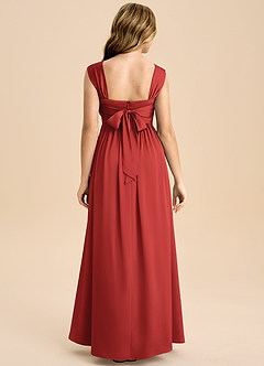 Azazie Hattie Junior Pomegranate A-Line Pleated Stretch Satin Dress image2