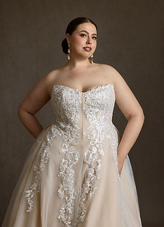 Azazie Sonnet Wedding Dresses Diamond White Champagne Ball-Gown Strapless Lace Dress image6