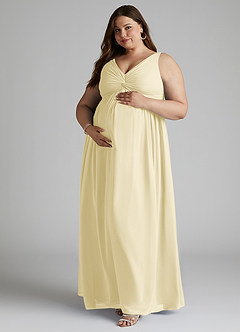 Azazie Yetta Maternity Bridesmaid Dresses A-Line V-Neck Gathered Chiffon Floor-Length Dress image9