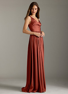 Azazie Keyla Robes de demoiselle d'honneur Robe Trapèze en Satin extensible Plissée Terracotta image5