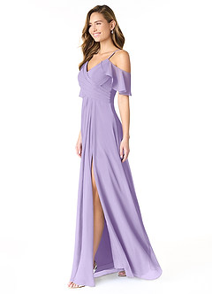 Azazie Dakota Bridesmaid Dresses Lilac A-Line V-Neck Pleated Chiffon Dress image3