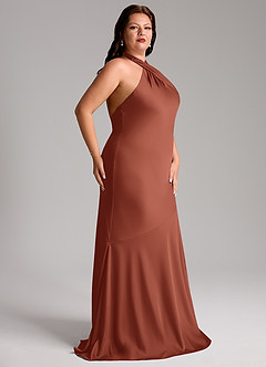 Azazie Lorena Vestidos de damas de honor Vestido de Castaño de Satén Elástico de Corte Sirena con Plisado image11