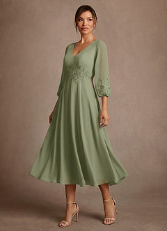 Azazie Ana Mère de la mariée Robes Robe Trapèze en Mousseline de soie Dentelle Pistache image4