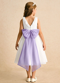 Azazie Dani Flower Girl Dresses Ivory Lilac A-Line Bow Chiffon Dress image7