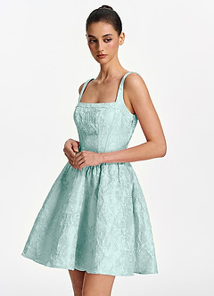 Lionelle Minzgrün Minikleid mit eckigem Ausschnitt, Jacquard-Korsett und Schnürung image4