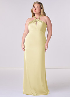 Barbie ♥ Azazie Bridesmaid Dresses Lemon Sorbet Sheath Stretch Satin Dress image7