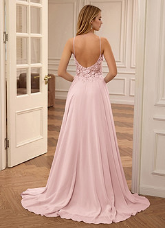 Lolanthe Pink V-neck Floral Embroidery Lace Prom Dress image2