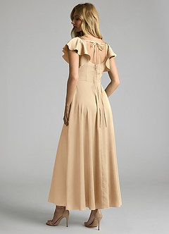 Azazie Bondi 신부 들러리 드레스 A라인 셔링 스트레치 새틴 발목 길이 드레스 image2