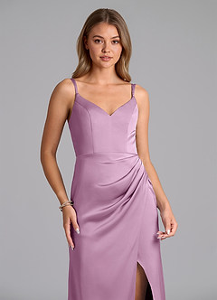 Azazie Leo Abiti da Damigella Abito Tubino in Raso Elasticizzato Plissettato Glicine image4