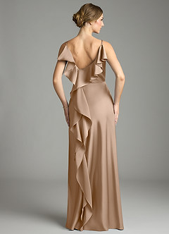 Azazie Eirene Venta Final Vestido de Gris Pardo de Satén Elástico de Corte Recto con Plisado image2