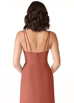 Azazie Leo Bridesmaid Dresses Clay Mermaid V-Neck Pleated Chiffon Dress image5