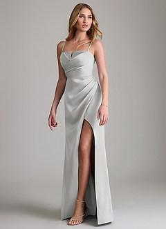 Azazie Danelle Bridesmaid Dresses Silver Sheath Pleated Stretch Satin Dress image4