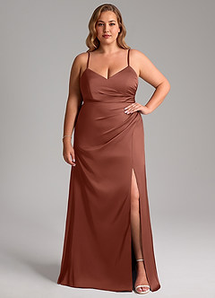 Azazie Azuree Bridesmaid Dresses Auburn A-Line Pleated Stretch Satin Dress image11