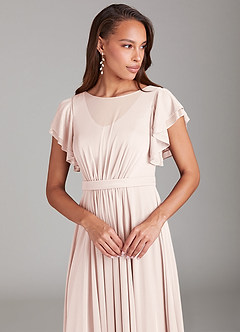 Azazie Daphne Modest Bridesmaid Dresses A-Line Ruched Mesh Floor-Length Dress image4
