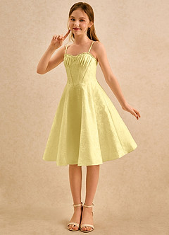 Azazie Posey Girls Formal Jurken voor bloemenmeisjes A-Lijn Jurk van Bloemenjacquard Sweetheart Halslijn Kanarie image4