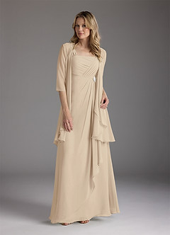 Azazie Weisz Mother of the Bride Dresses Champagne A-Line Square Neckline Pleated Chiffon Dress image9