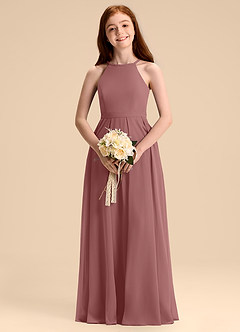Azazie Arianthe Junior Vestido de Rosa Del Desierto de Gasa de Corte en A con Plisado image2
