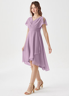 Azazie Graciela Junior Wisteria A-Line Pleated Chiffon Dress image4