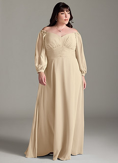 Azazie Rubina Final Sale Champagne A-Line Long Sleeve Chiffon Dress image8