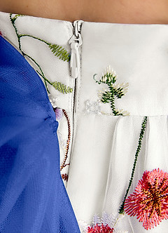 Azazie Peppa Blumenmädchenkleider A-Linie Herzausschnitt Tüll Kleid Elfenbein Königsblau image7