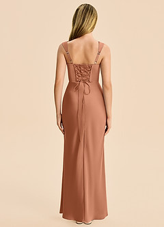 Azazie Agustina Junior Bronzer Sheath Pleated Stretch Satin Dress image2