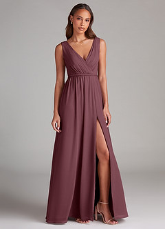 Azazie Tanicia Brautjungfernkleider A-Linie Plissee Chiffon Kleid Sangria image4