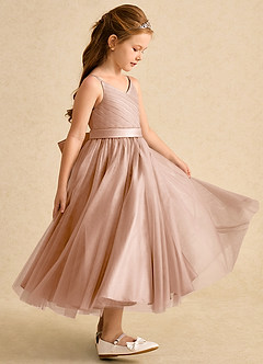 Azazie Patootie vestidos de niña de las flores Vestido de Champán Rosado de Tul de Corte En A con Tirante Espagueti image4