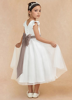 Azazie Hemi Flower Girl Dresses Ivory Taupe A-Line Bow Tulle Dress image1