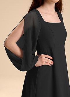 Azazie Bondi Junior Black A-Line Blouson Chiffon Dress image8