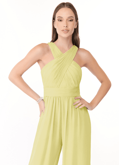 Azazie Berdie Bridesmaid Dresses Lemon Sorbet Halter Chiffon Jumpsuit image5