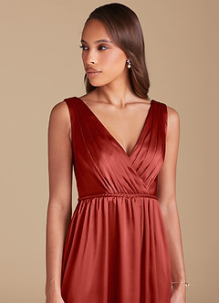 Azazie Tanicia Brudtärnklänningar Klä av A-Linje i Metallisk satin Plisserad Rost image2